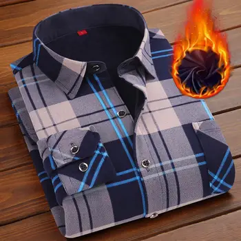 Мъжка кадифена удебелена риза с дълъг ръкав цветно блокирана карирана риза Ежедневно памучно работно облекло Бизнес топло зимно мъжко яке