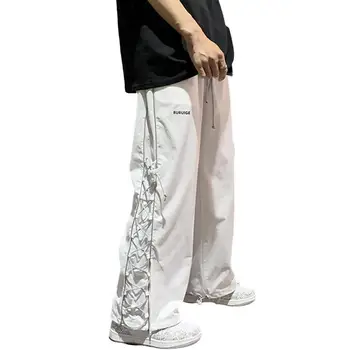 Мода дълги панталони направо годни скейтборд панталони страничен кръст дантела нагоре висока улица хип-хоп дълги панталони спортно облекло