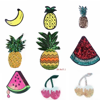 Summer Fruit Watermelon Pineapple Iron On Patches For Clothes Sequins Sewing Cloth Sticker Embroidered Patches For Clothes DIY