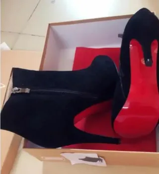 10cm Луксозни висококачествени модни секси кристално червени обувки за глезена ботуши за жена кръгли обувки за крака парти модерни есенни боти