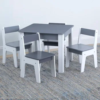 Комплект маса и 4 стола Игрална маса и столове за деца Детско дървено учебно четене Детски мебели