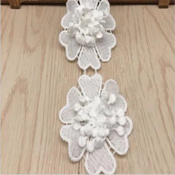 3D стереоскопично дантелено цвете Бяла DIY сватбена рокля ръчно изработени шапки шал облекло аксесоари Бродерия кръпка