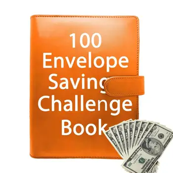 Предизвикателства за спестяване Подвързване на книги PU кожа 100 плика Спестовни предизвикателства Book Portable пари спестяване класьор A5 водоустойчив за