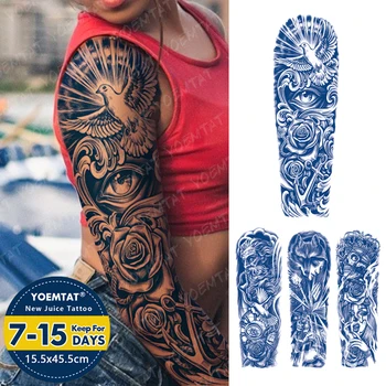 Полу-постоянен билков голяма ръка татуировка око котва роза птица водоустойчив временни татуировки стикери трайни фалшиви Tatoo жени мъже