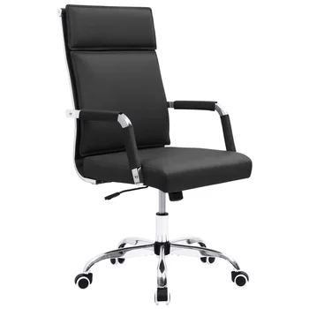Mid-Back Office Desk Стол изпълнителен регулируем въртящ се стол за задачи PU кожен конферентен стол с подлакътници, черен