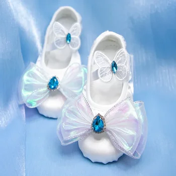Балетни танцови обувки за деца Меки подметки Практика Котка лапа обувки момиче дантела лък с диамант сцена изпълнение йога танци обувки