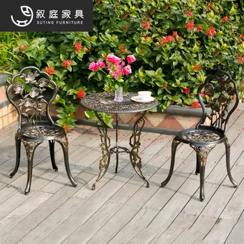 Открит лят алуминий маса, стол и балкон комплект Вила в европейски стил открит двор градина желязо свободно време
