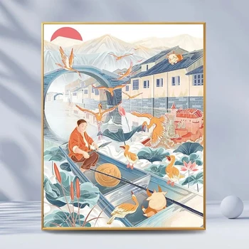 Guofeng Gufeng Digital Живопис с маслени бои ръчно напълнени масло Качват цвете хол спалня декорация живопис състояние прилив декорация