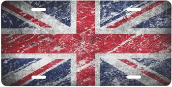 Регистрационен номер Union Jack British Flag Регистрационна табела Cover Алуминиева неръждаема кола Front Plate Tag за мъже Жени 6X12 инча 4 дупки