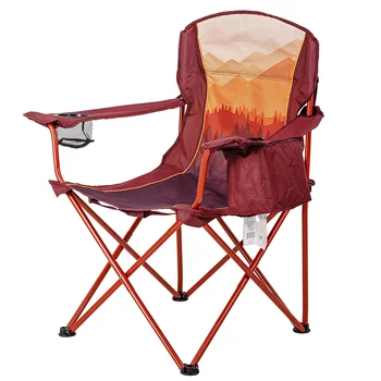 Ozark пътека извънгабаритни лагер стол с охладител, Ombre планини дизайн, червено и оранжево