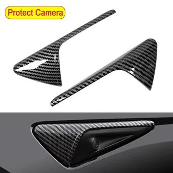 ABS Side Camera Protector Anti-scratch Leaf Board Trim Leaf Board Carbon Fiber Trim Cover for Tesla Model 3 Y S X