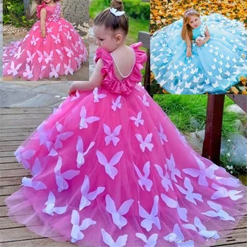 Цвете момиче рокли за сватба елегантен рожден ден рокля къс ръкав топка рокля TUTU сладък принцеса деца рокля