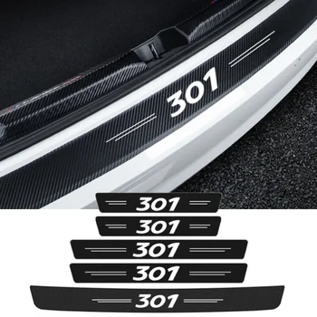 Carbon влакна кола врата праг против надраскване стикер перваза протектор филм изтъркване плоча за Peugeot 301 лого ваденки декорация