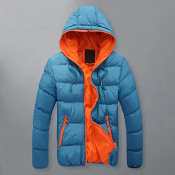 Контрастен цвят подплатено яке пачуърк цвят подплатено палто стилен мъжки зимни подплатени яке качулати шнур дълъг ръкав цип