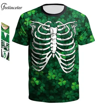 St. Patrick's Day-Мъжка зелена риза с къс ръкав, Crewneck Tees, Фалшива графика от две части, Улично облекло, Лятно мъжко облекло