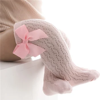 Бебе бебе момичета дълги чорапи принцеса плътен цвят сладък Bowknot дишаща хлабав устата чорапи над коляното чорапи 0-24M