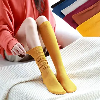 1 чифт зимни чорапи тънък годни плетене плътен цвят жени чорапи топло дишаща случайни зимни купчина чорапи за ежедневно носене