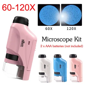 Handheld микроскоп комплект 60X-120X мини джобен микроскоп батерия захранва микроскоп с лаборатория LED светлина биологични деца наука