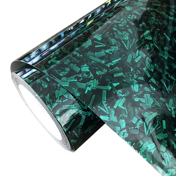 Ново пристигане Green Super Gloss PET ковани въглеродни влакна винил обвивка с технология за освобождаване на въздуха Стикери за оформяне на автомобили Стикери