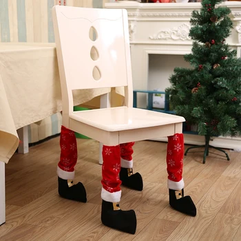 4Pcs Коледна украса Комплект платнени мебели за маса Плетени чорапи Подови протектори за защита на подове от надраскване