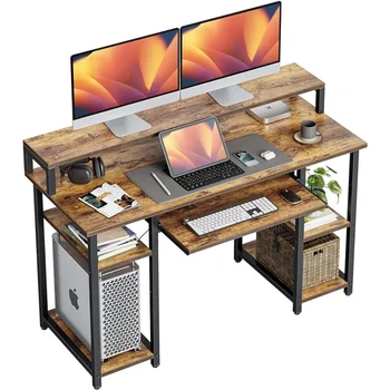 Домашен офис бюро 47 инчов компютър бюро с рафтове за съхранение монитор стойка клавиатура тава проучване писане маса мебели