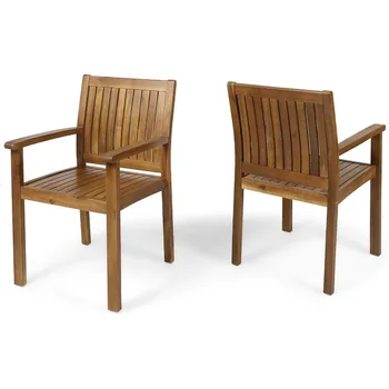 Teague Outdoor Acacia Wood Трапезни столове (Комплект от 2), Тиково покритие