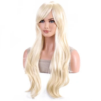 Средно дълги Барби синтетични вълнообразни перуки руса перука за коса със страничен бретон за дами и момичета Daily Princess Използвайте косплей парти