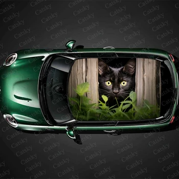 Котка кацнала на дървена ограда кола покрив стикер обвивка състезателни SUV аксесоари опаковки боядисани PVC потребителски кола графичен стикер