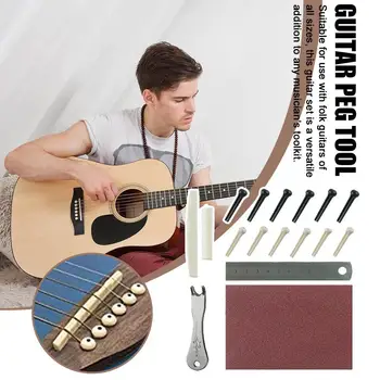 17PCs/комплект Комплект щифтове за китара Горна и долна възглавница Нокти Стоманена линийка Шкурка за аксесоари за части за китара