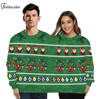 Двама души грозна Коледа Sweashirt Дядо Коледа 3D пълен капак печат пуловер двоен пуловер мъже жени дълъг ръкав Коледа облекло