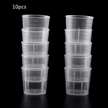 10Pcs лаборатория бутилка лаборатория тест измерване 30ml контейнер чаши с капачка пластмасови течни мерителни чаши