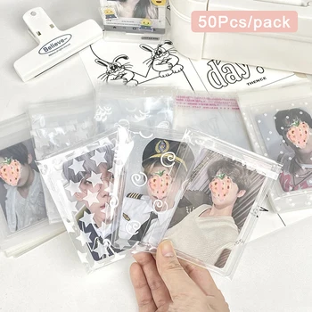 50Pcs / пакет Прозрачна звезда самозалепваща Opp чанта Kpop Idol фото карти Защитна чанта за съхранение Ръкави за карти с фотокарти