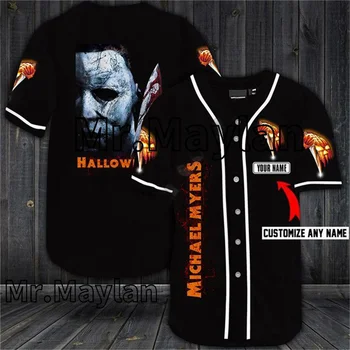 Хелоуин ужас Charaters персонализирано име бейзбол Джърси риза бейзбол риза 3D отпечатани мъжки ризи случайни ризи хип-хоп върхове-R6