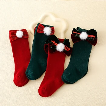 Коледни чорапи с Bowknot детайл Детски коледни чорапиУнисекс Bowknot чорапи дишащ памук за малки деца момичета момчета