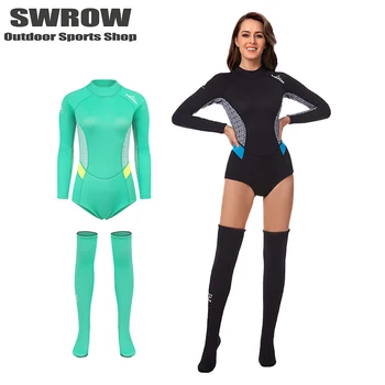 Нов 2MM неопренов водолазен костюм едно парче дълъг ръкав слънцезащитен крем топло гмуркане с шнорхел сърф костюм обратно цип бански гмуркане чорапи