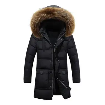 Мъжки памук палто с качулка изкуствена кожа подплатени ветроупорни топло подвижна шапка джобове цип затваряне зимно палто мъжко облекло парки