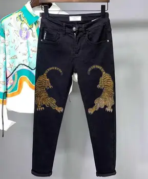 Кристали цип качество Жан Мода Жан мъжки 2023 сега тънък Къс ръкав