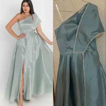 Yipeisha Prom Dress Fashion Simple One-shoulder A-line Satin Vertically Anke Length Custom