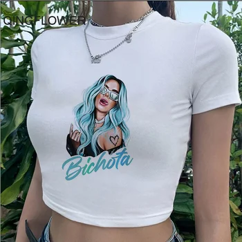 Karol g тениска тениска женски y2k дрехи 2022 гръндж двойка дрехи harajuku дрехи изрязване отгоре tumblr