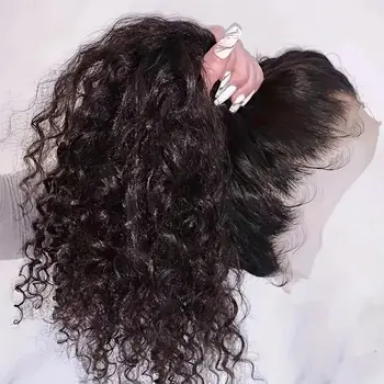 Прозрачен 360 дантела фронтална перука човешка коса извратени къдрава дантела предни перуки къдрава дантела перука прозрачен за черни жени