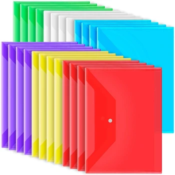 24Pack пластмасови пликове с Snap затваряне, пластмасови папки за файлове за документи A4 ясни пликове папки, файл чанти лесен за използване