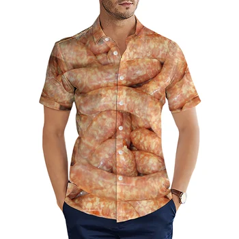 CLOOCL Хавайски ризи Gourmet Bratwurst наденица 3D графичен отпечатан летен къс ръкав мъжки ризи случайни уютни върхове дропшипинг