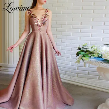 Ръчно изработена рокля за парти с цветя Kaftans Illusion Back A Line Абитуриентски рокли 2020 Роб De Soiree Пълни ръкави Арабски вечерни рокли