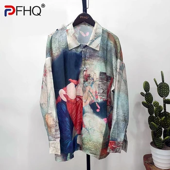 PFHQ нишов дизайн елегантен отпечатан нов тънък дълъг ръкав риза мъжки жени пролет вратовръзка боядисани високо качество оригинални върхове модерен 2023