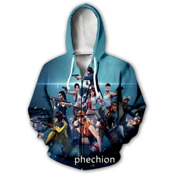 phechion Нови мъже / жени 3D отпечатани безплатно огън мобилна игра случайни цип качулки мода мъже хлабав спортни цип нагоре качулки J35