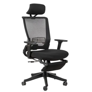 [Flash Sale]Висок гръб офис стол с 2D подлакътник и крак почивка наклон функция макс 128 ° черен[US-Stock]