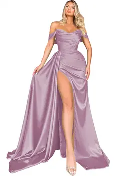 Секси русалка вечерни абитуриентски рокли Скъпа висока сплит абитуриентски рокля етаж дължина сатен за жени по поръчка по мерки елегантен