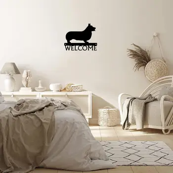 Уелски Corgi Dog Welcome Sign - 12 инчов широк метален стенен арт домашен декор