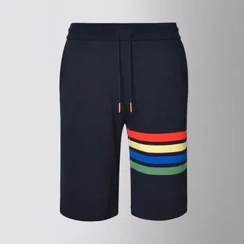 Мъжки висококачествени панталони чист памук класически райе шорти унисекс корейска мода лято дишаща случайни плажни шорти