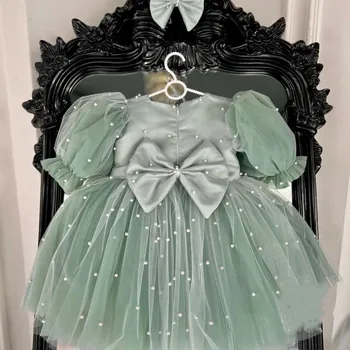 нов зелен бебе момиче рокля парти рокля за момичета 1 година рожден ден принцеса рокля кръщене рокля бебе облекло кръщене
